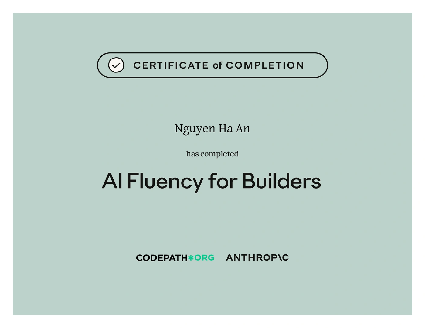 AI Fluency for Builders certificate from Anthropic