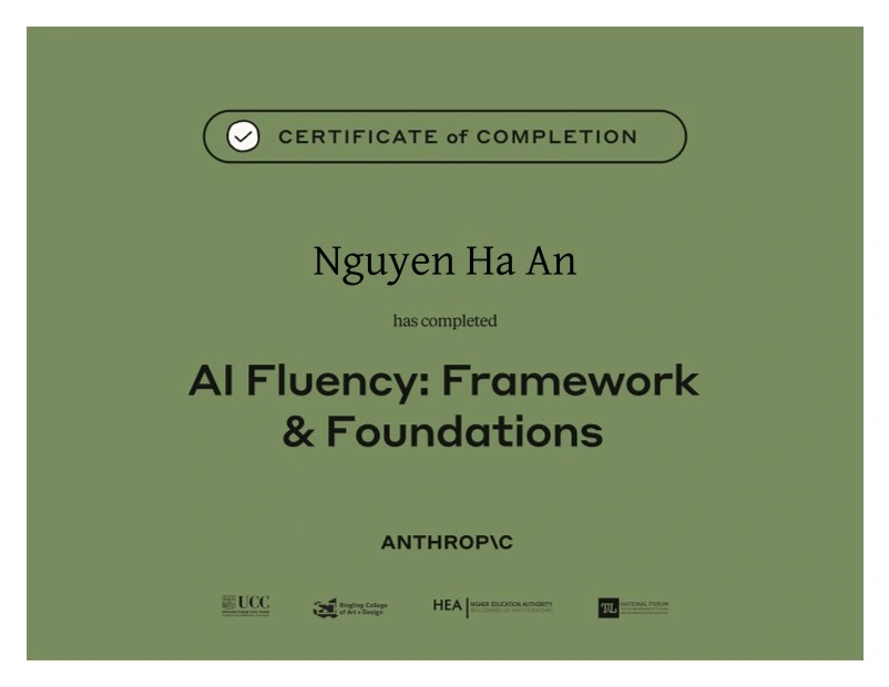 AI Fluency: Framework & Foundations certificate from Anthropic