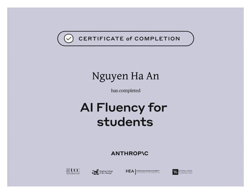 AI Fluency for Students certificate from Anthropic