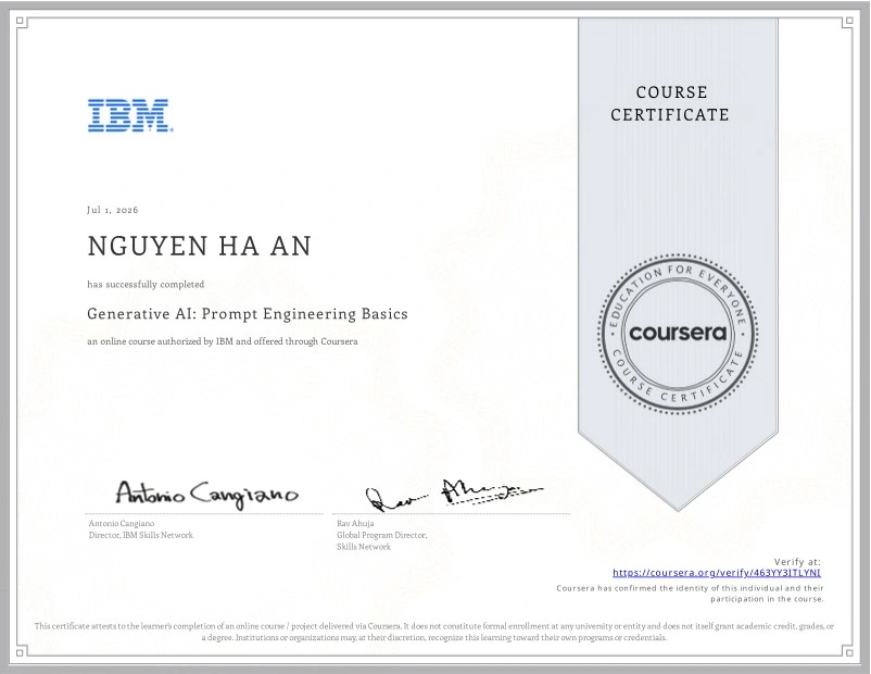 Generative AI: Prompt Engineering Basics certificate from IBM